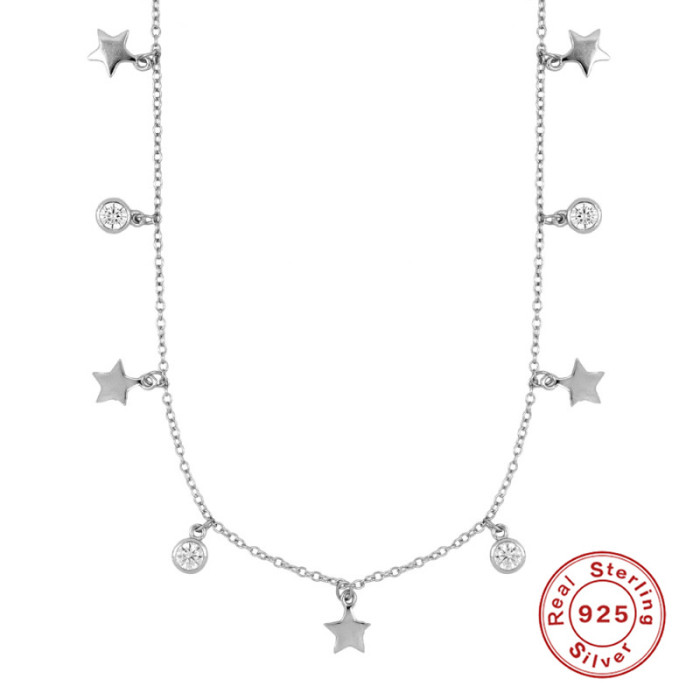 S925 Sterling Silver Star Single Diamond Layered Collarbone Chain Korean Fashion Design INS Light Luxury High-end Necklace