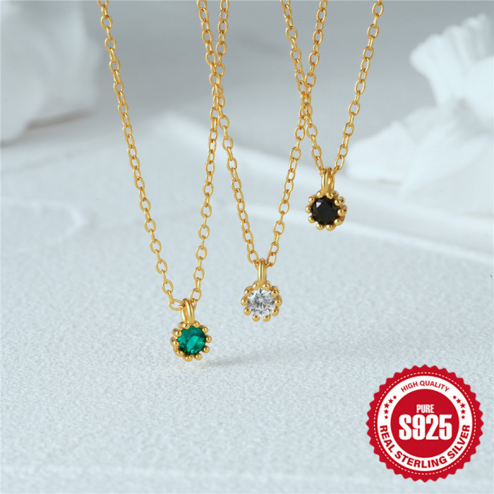 New S925 Sterling Silver Single Diamond Pendant Versatile Fashion Collarbone Chain Korean Style Elegant Niche Design Inlaid Diamond Necklace