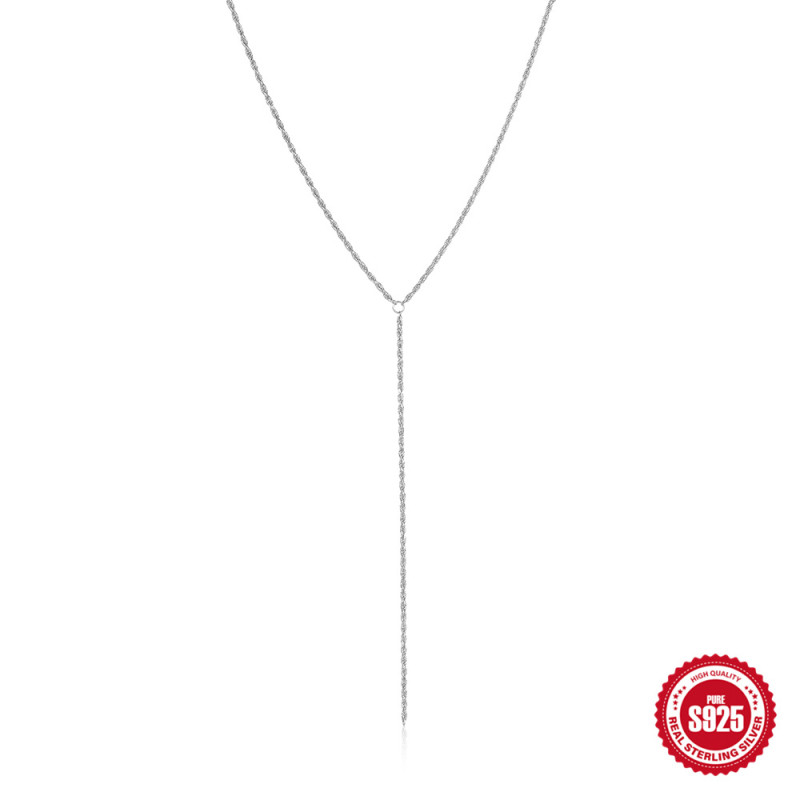 S925 Sterling Silver Y-shaped Daily Wear Necklace for Women, Collarbone Chain, European and American Cross-border INS Simple Collarbone Necklace Jewelry