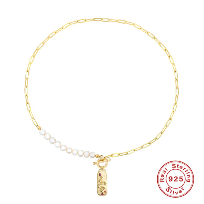 S925 Sterling Silver Paperclip Chain Pearl Sunflower Pendant Collarbone Necklace Internet Celebrity Street Style Personality K Gold Plated Necklace