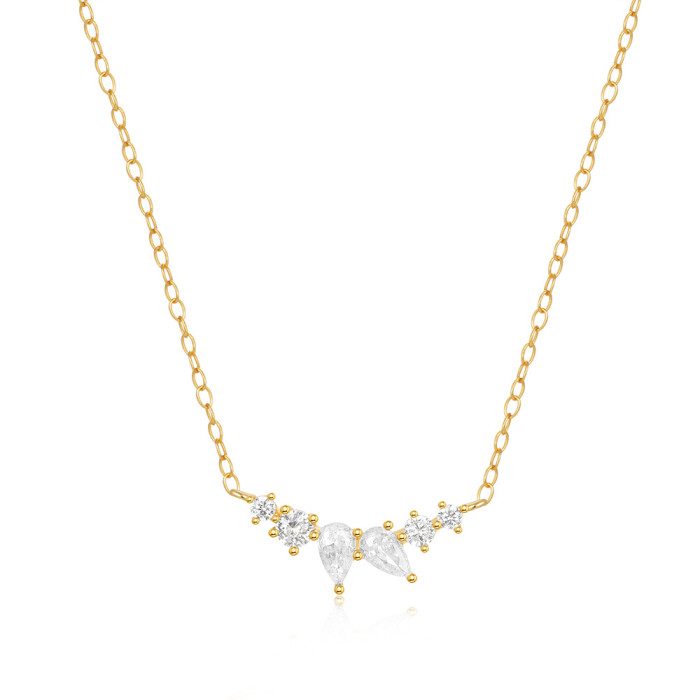 S925 Sterling Silver Geometric Water Drop Inlaid Diamond Light Luxury High-end Necklace Accessories European and American Hot-selling French Style Personality Clavicle Chain