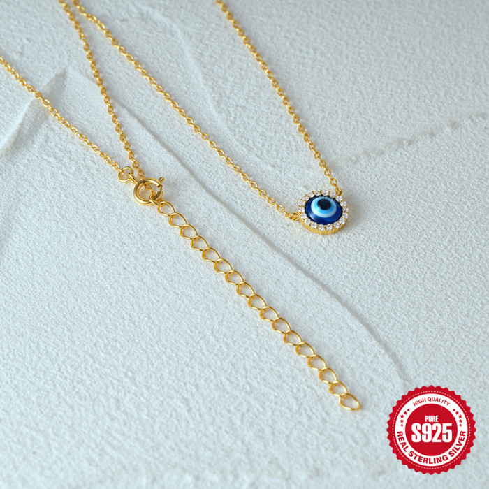 S925 Sterling Silver Classic Evil Eye Earrings Necklace Set Accessories European and American Hot-Selling Earrings Versatile Collarbone Chain for Women
