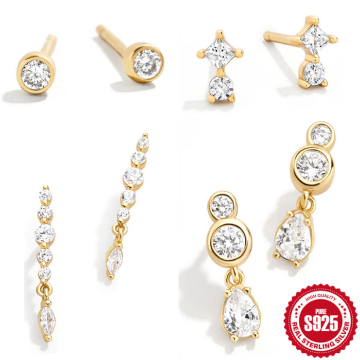 S925 Sterling Silver Earrings Daily Simple Elegant Diamond Stud Earrings Drop Earrings European and American Fashion Simple Ins Style Earrings for Women