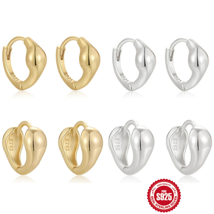 New 925 Sterling Silver Design Sense Large Smooth Cone-shaped Hoop Earrings Ear Clips Earrings European and American Hot-selling Minimalist Ins Earrings for Women