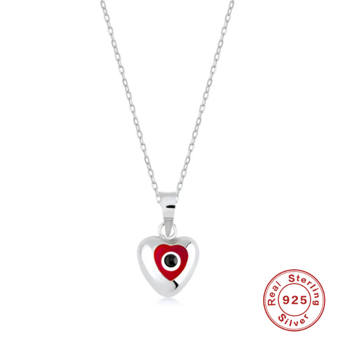 S925 Sterling Silver Green Turquoise Enamel Oil Drop Devil's Eye Necklace Hot Selling Creative Heart Pendant Collarbo...