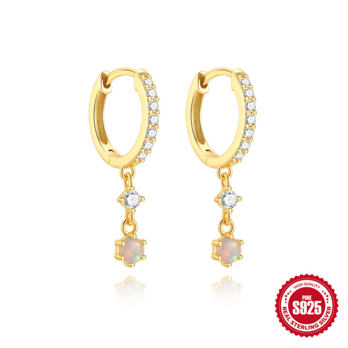 S925 Sterling Silver Classic Super Sparkling Diamond-Studded Opal Hoop Earrings Ear Clips Earrings Hot Selling Ins Co...