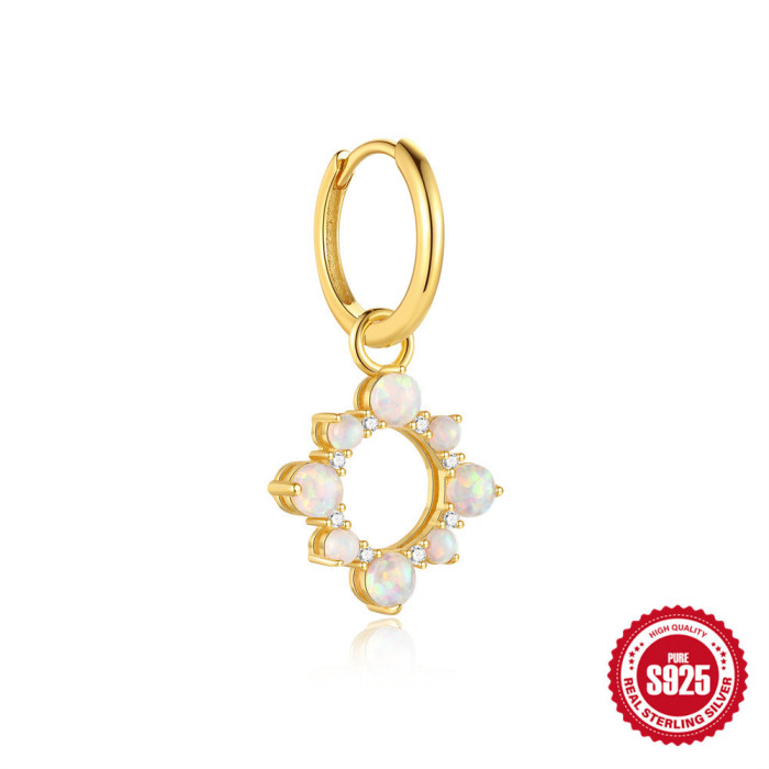 New S925 Sterling Silver Hot-Selling Opal Sun Moon Hoop Earrings Korean Style Simple Exquisite Versatile High-End Earrings Jewelry