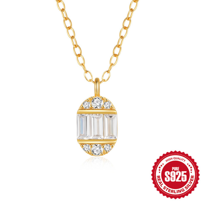 New 925 Sterling Silver Creative Personality Egg-Shaped Diamond-Studded Collarbone Necklace Korean and Japanese Internet Celebrity Hot-Selling Daily Wear Necklace