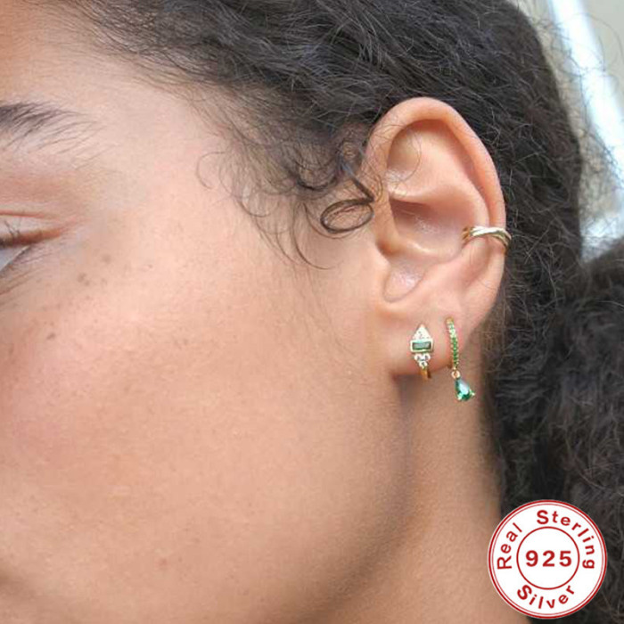 S925 Sterling Silver INS Style Elegant Earrings Exquisite Trendy Square Colorful Zircon Hoop Earrings Ear Clips Ear J...