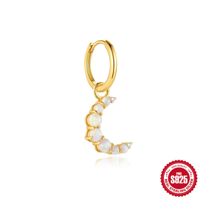 New S925 Sterling Silver Hot-Selling Opal Sun Moon Hoop Earrings Korean Style Simple Exquisite Versatile High-End Earrings Jewelry