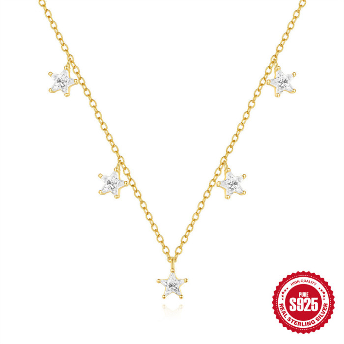 New S925 Sterling Silver INS Style Star Zircon Inlaid Layered Collarbone Chain Korean and Japanese Internet Celebrity Niche High-End Necklace