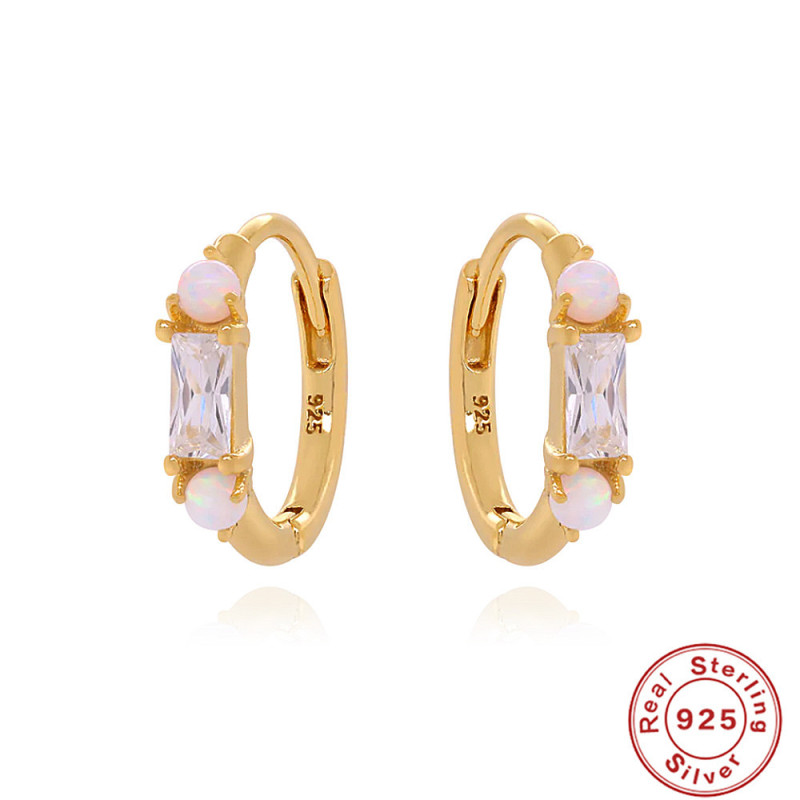 S925 Sterling Silver Rectangular Zircon Opal Hoop Earrings European and American Hot Selling Ins Style High-end Earrings