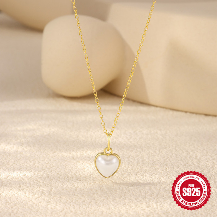 S925 Sterling Silver Pearl Necklace Heart Pendant Neck Jewelry European and American Hot Selling French Style Elegant High-end Clavicle Chain