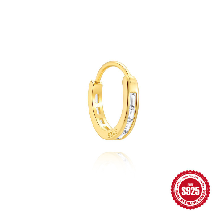 S925 Sterling Silver Classic Light Luxury Square Stone Hoop Earrings Ear Clips Earrings Hot-Selling Niche Versatile...