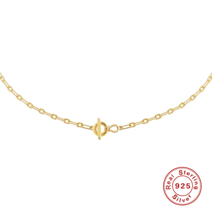 S925 Sterling Silver INS Minimalist One-word OT Buckle Necklace Personality Single-layer Metal Chain Japanese and Korean Internet Celebrity Style Necklace