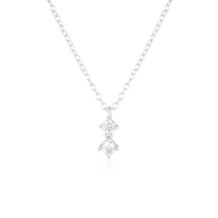 S925 Sterling Silver Fashion Four-Prong Stone-Inlaid Necklace Hot-Selling Simple Ins Style Collarbone Chain Women's...