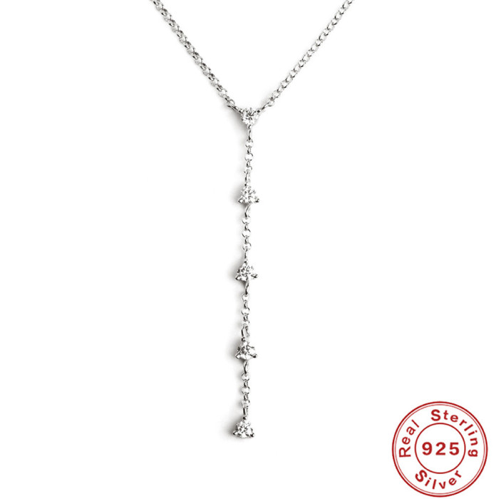 S925 Sterling Silver Geometric Stacked Colorful Inlaid Diamond Necklace European and American Light Luxury Ice Crystal Diamond Layered Tassel Collarbone Necklace