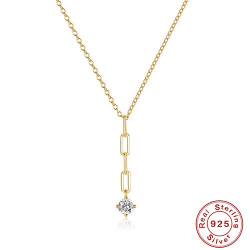 S925 Sterling Silver Paperclip Diamond-Studded Pendant Collarbone Necklace Korean Style Elegant Personality INS Niche Design Necklace