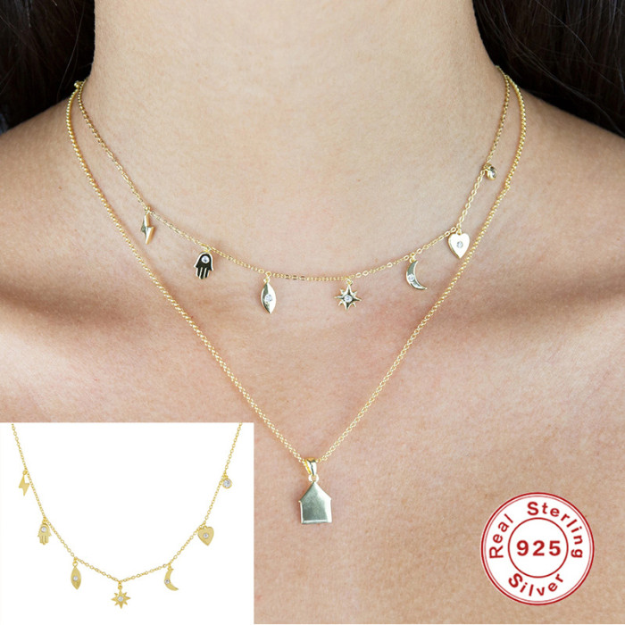S925 Sterling Silver Lightning Star Geometric Combination Exquisite Small Pendant Wearable Collarbone Necklace Trendy...