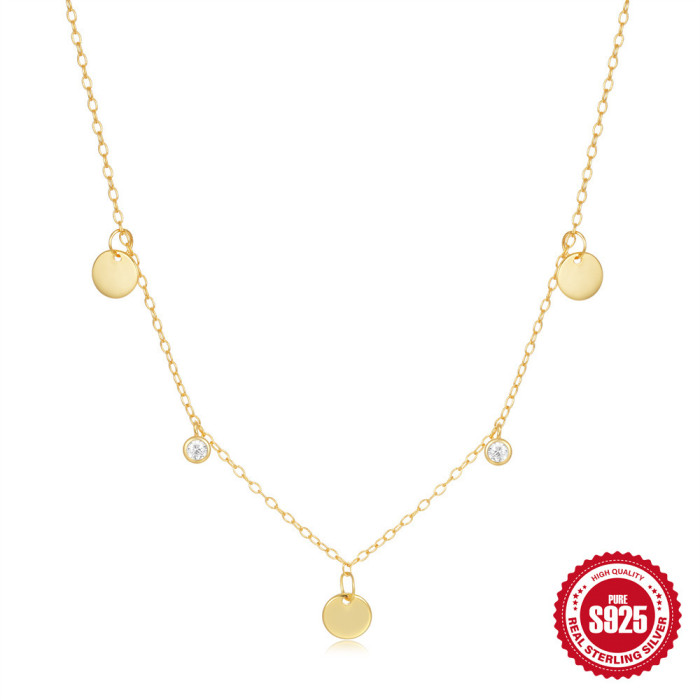 S925 Sterling Silver Tassel Zircon Pendant Round Necklace for Women, European and American Hot-Selling Elegant Niche High-End Necklace