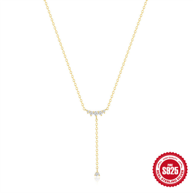 S925 Sterling Silver Single Row Diamond Y-Shaped Versatile Elegant Collarbone Chain Korean and Japanese Niche Design INS High-End Necklace for Women