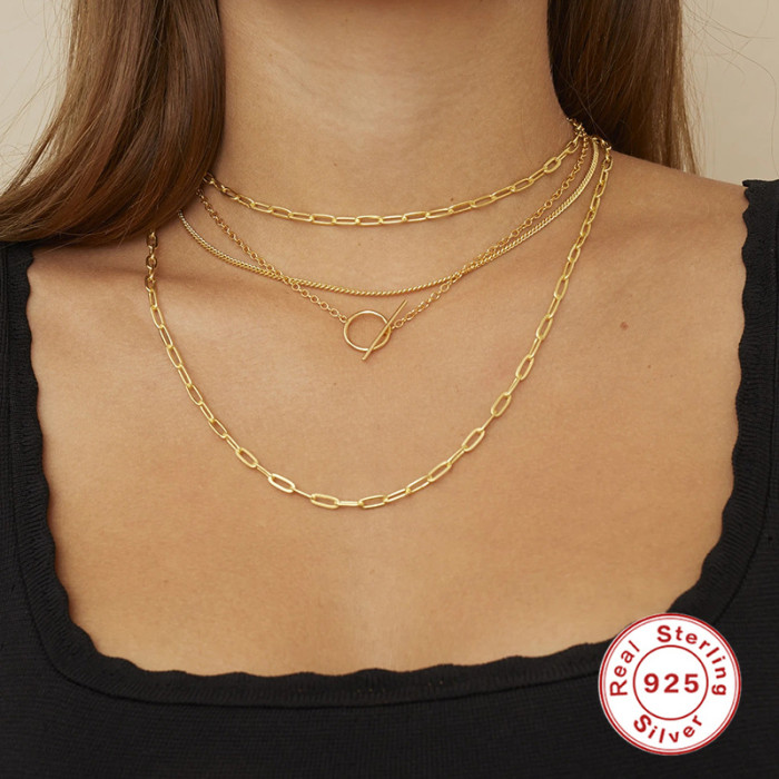 S925 Sterling Silver Simple OT Buckle Creative Necklace for Women Collarbone Chain Korean and Japanese Minimalist INS Internet Celebrity Fashion Accessory Necklace