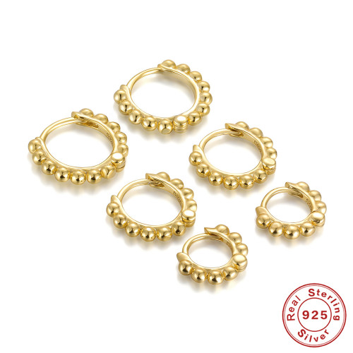 S925 Sterling Silver Ear Cuff INS Minimalist Geometric Round Bead Stud Earrings Hoop Earrings Korean Style Personality Outfit Earrings