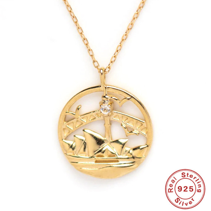 S925 Sterling Silver Personalized Creative City Pendant Necklace for Women Collarbone Necklace European and American French Style Inlaid Diamond Elegant Necklace
