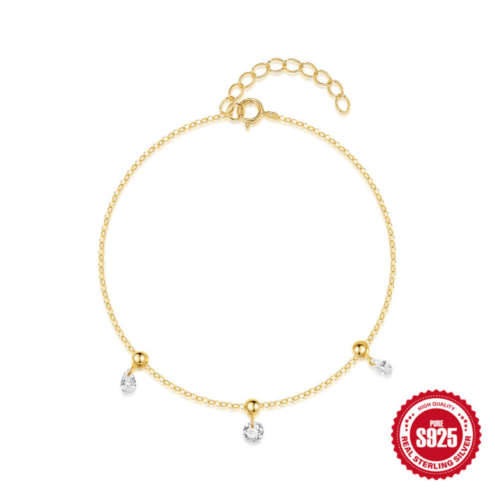 S925 Sterling Silver Geometric Inlaid Zirconia Light Luxury Pendant Necklace Bracelet Accessories Korean Version Nich...