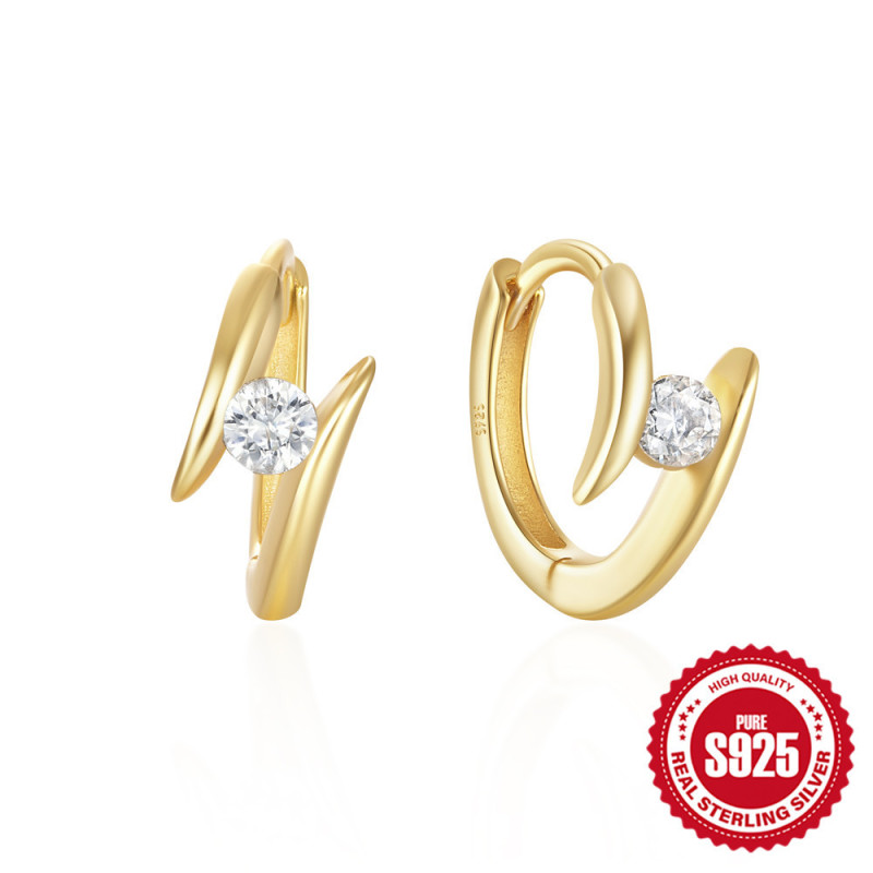 New S925 Sterling Silver Creative Diamond-Studded Ear Cuff Earrings Small Lightning Ear Cuff Ins Trendy Internet Celebrity Minimalist Style Ear Jewelry