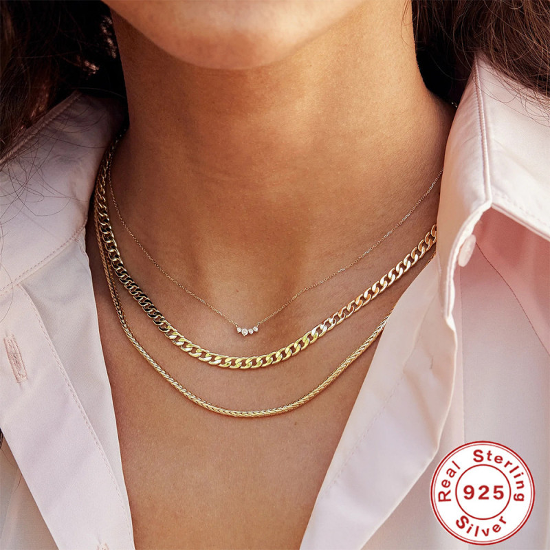 S925 Sterling Silver Classic Single Row Diamond-Encrusted Women's Collarbone Necklace European and American Fashion Simple Ins Style Elegant Necklace