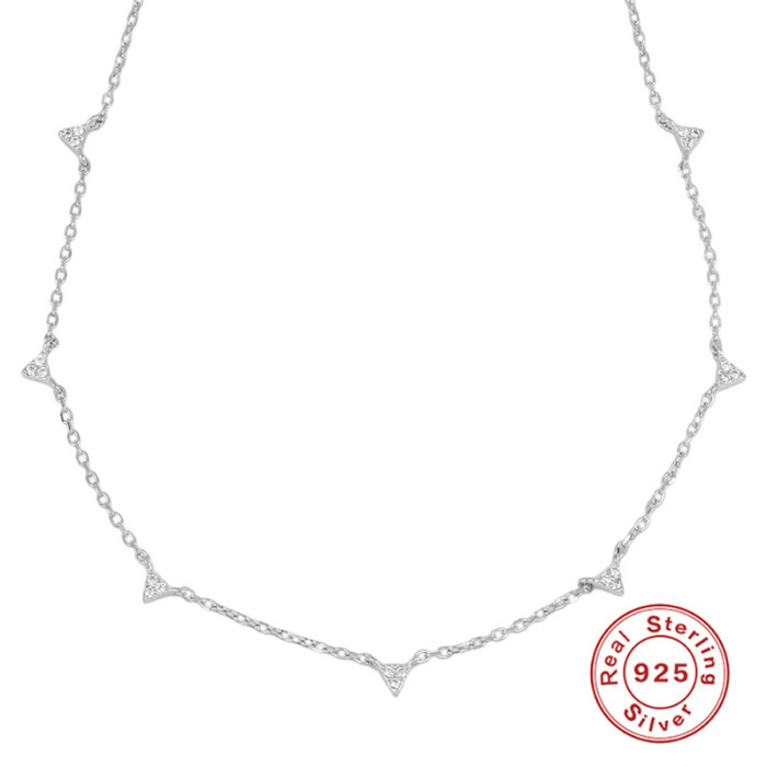 S925 Sterling Silver Triangle Inlaid Diamond Layered Collarbone Chain Korean INS Style Minimalist High-end Collarbone Necklace Accessory