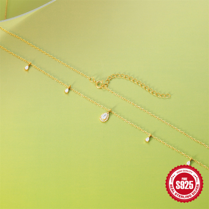 S925 Sterling Silver Water Drop Diamond-Studded Layered Women's Collarbone Chain Amazon Hot-Selling Light Luxury Elegant Versatile Necklace Accessory