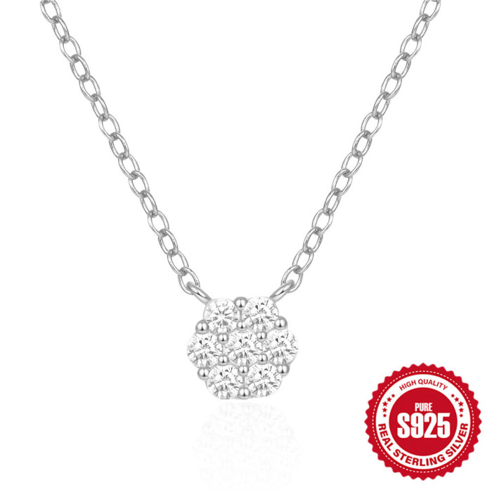 New S925 Sterling Silver Seven Stone Flower Necklace for Women, K Gold Plated, Luxurious Wedding Simple Fresh Small...