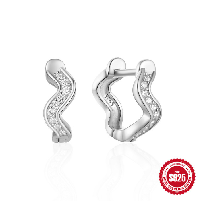 New 925 Sterling Silver Diamond-Studded Wave Hoop Earrings European and American Fashion Gold-Plated Niche Design INS High-End Earrings