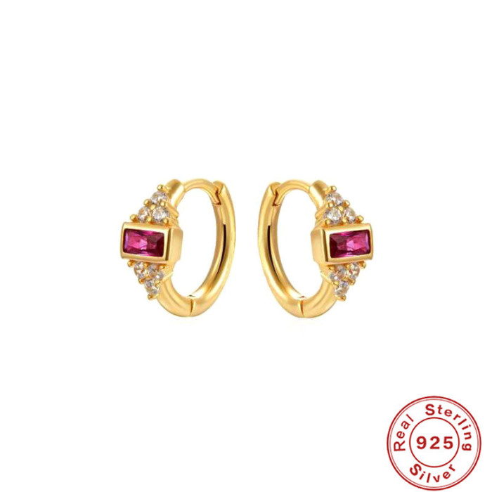S925 Sterling Silver INS Style Elegant Earrings Exquisite Trendy Square Colorful Zircon Hoop Earrings Ear Clips Ear J...