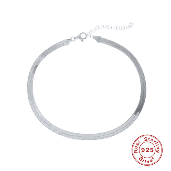 S925 Sterling Silver Choker Necklace for Women Collarbone Chain European and American Bestselling Fashion Simple INS Style Flat Snake Necklace Accessory