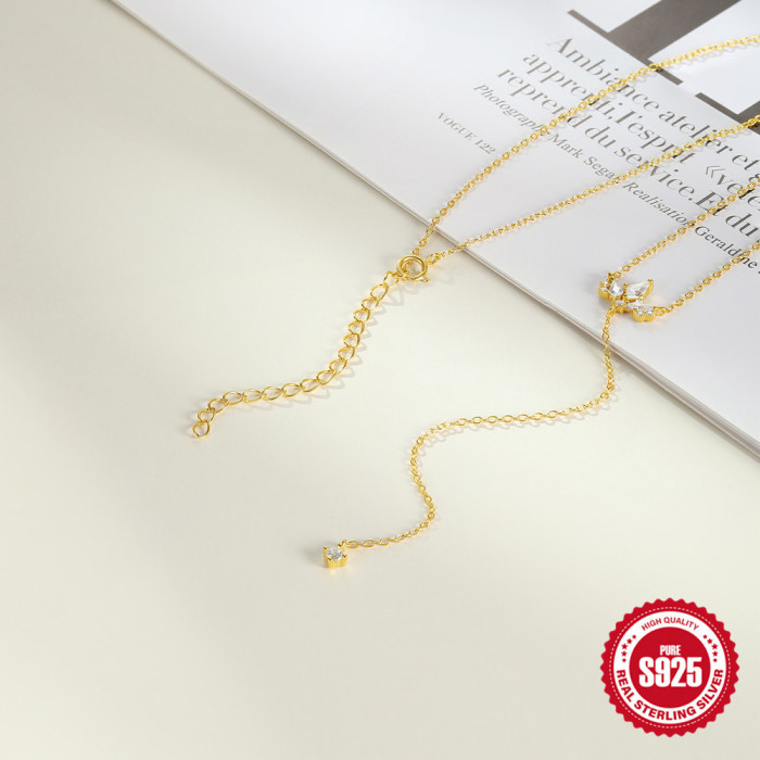 S925 Sterling Silver Inlaid Diamond Geometric Y-shaped Trendy Collarbone Necklace AliExpress Hot-selling Kite-shaped Zircon Super Sparkling Necklace