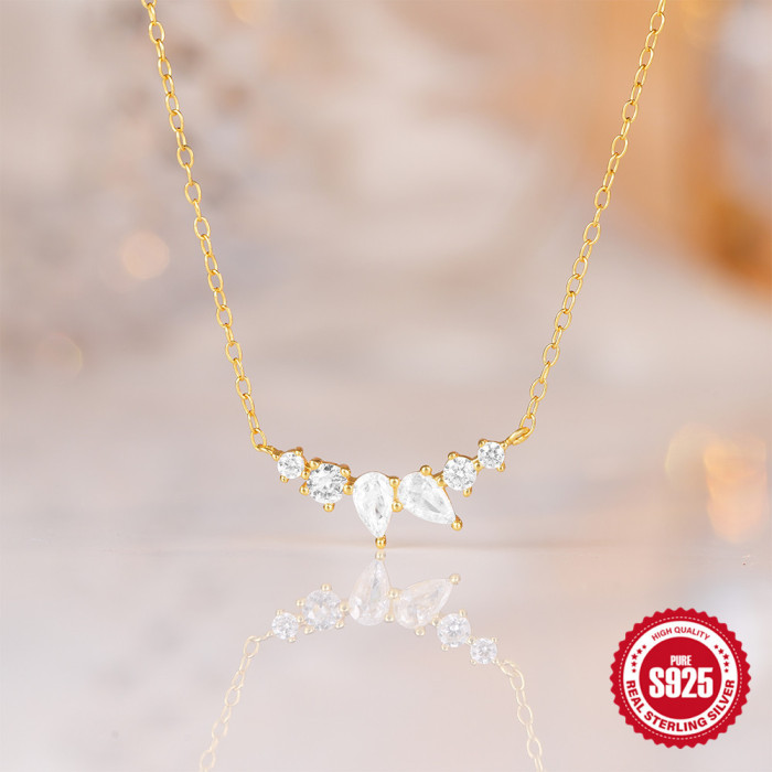 S925 Sterling Silver Geometric Water Drop Inlaid Diamond Light Luxury High-end Necklace Accessories European and American Hot-selling French Style Personality Clavicle Chain