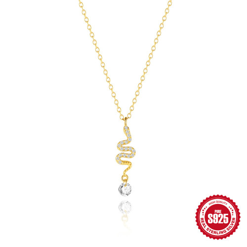 S925 Sterling Silver Fun Creative Diamond-Studded Little Snake Pendant Clavicle Chain European and American Cross-Border Hot Selling INS Personality Necklace