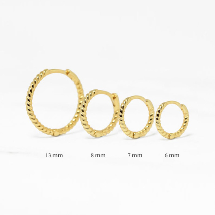 Hot-Selling S925 Sterling Silver Trendy Braided Earrings Creative Simple Personality Circle Gold Plated Stud Earrings...