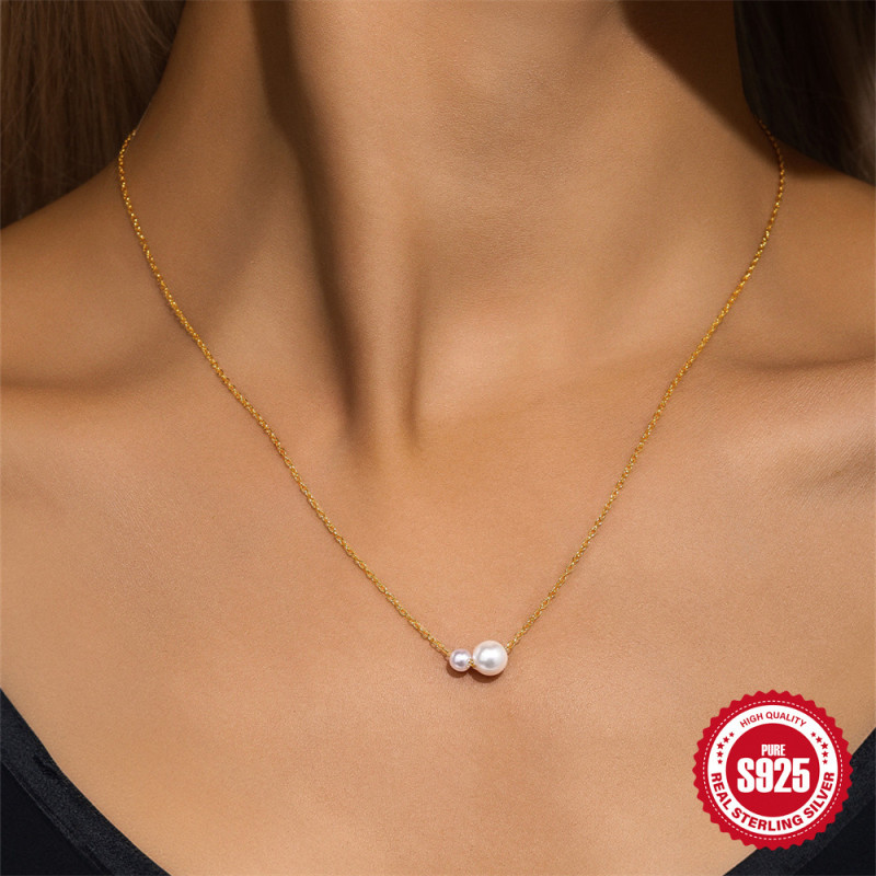 S925 Sterling Silver Pearl Sliding Necklace Bracelet Set Korean Version Ximia Retro Style Necklace Bracelet Jewelry for Women