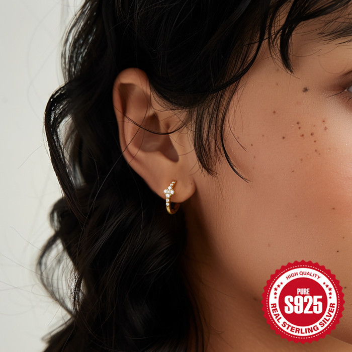 S925 Sterling Silver Stone-Inlaid Floral Hoop Earrings Hot Sale Personality Simple Daily Matching Classic Earrings