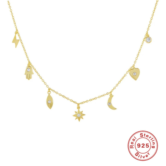 S925 Sterling Silver Lightning Star Geometric Combination Exquisite Small Pendant Wearable Collarbone Necklace Trendy...