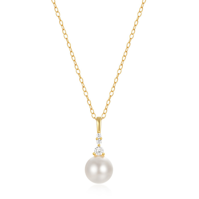 S925 Sterling Silver Pearl Inlaid Diamond Layered Elegant Collarbone Chain European and American Cross-Border Hot Selling Amazon High-End Necklace for Women
