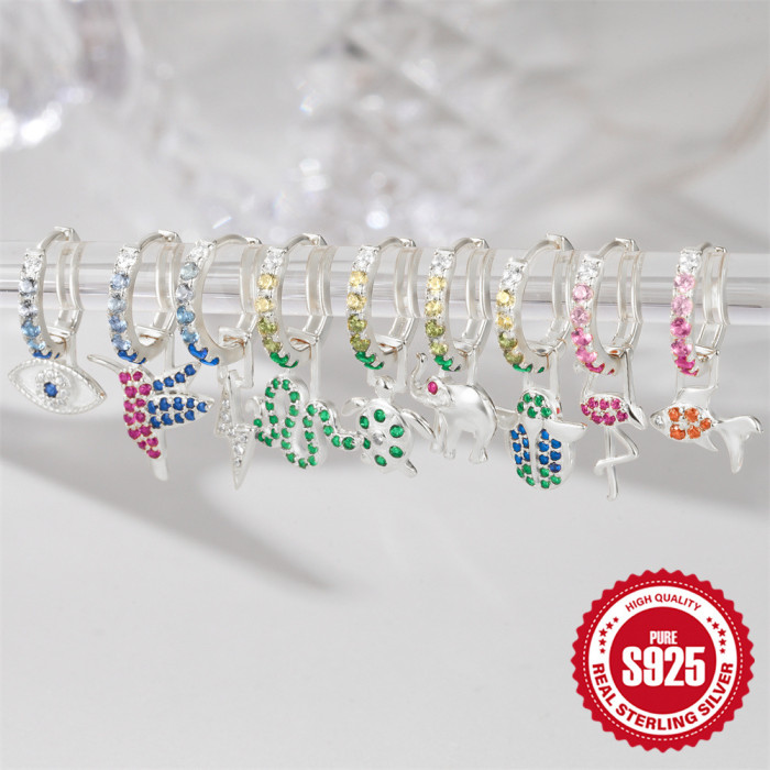925 Sterling Silver Inlaid Diamond Animal Goldfish Pendant Hoop Earrings European and American Hot Selling Heart Lightning Elegant INS Earrings for Women