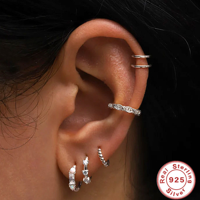 S925 Sterling Silver Rectangular Zircon Opal Hoop Earrings Hot Selling Ins Style High-end Earrings