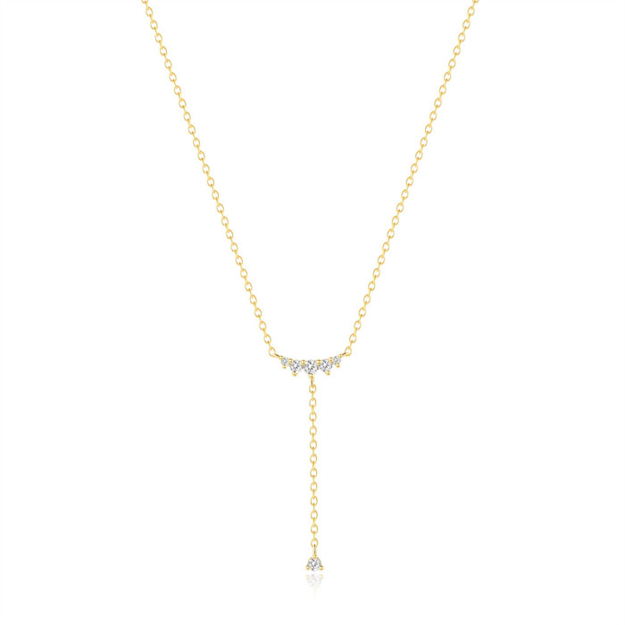 S925 Sterling Silver Single Row Diamond Y-Shaped Versatile Elegant Collarbone Chain Korean and Japanese Niche Design INS High-End Necklace for Women