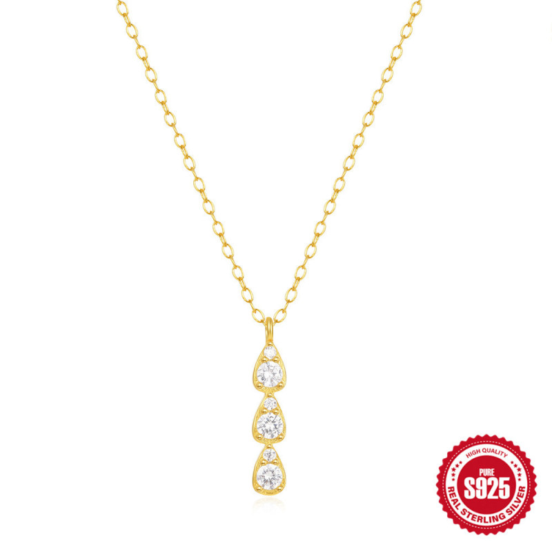 S925 Sterling Silver Single Row Water Drop Inlaid Diamond Women's Collarbone Necklace European and American Hot Selling French Style Elegant Versatile Collarbone Chain
