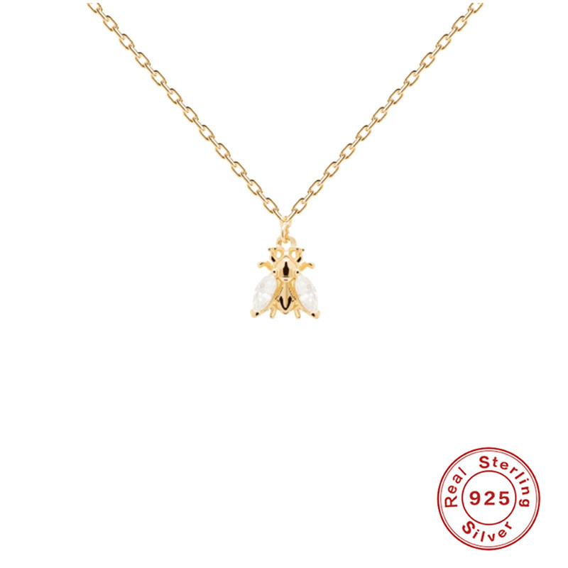 S925 Sterling Silver INS Little Bee Inlaid Zircon Pendant Collarbone Necklace European and American Cross-Border Bestselling Minimalist Style Necklace